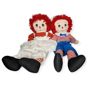 Vintage Raggedy Ann & Andy Cloth Dolls Large 25" Set of 2